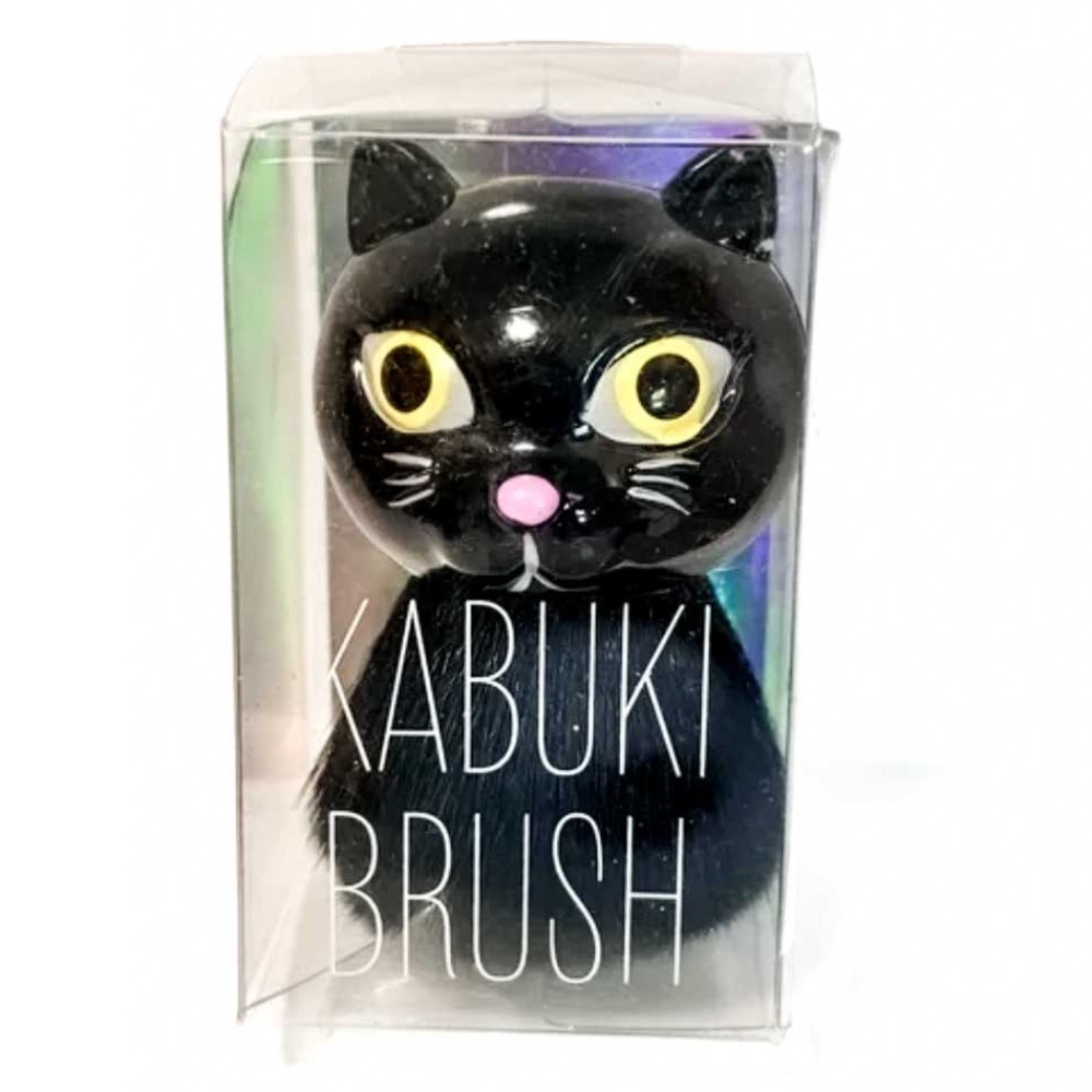 NEW - Adorable Black Cat Kabuki Blush Bronzer Soft Dense Bristle Brush